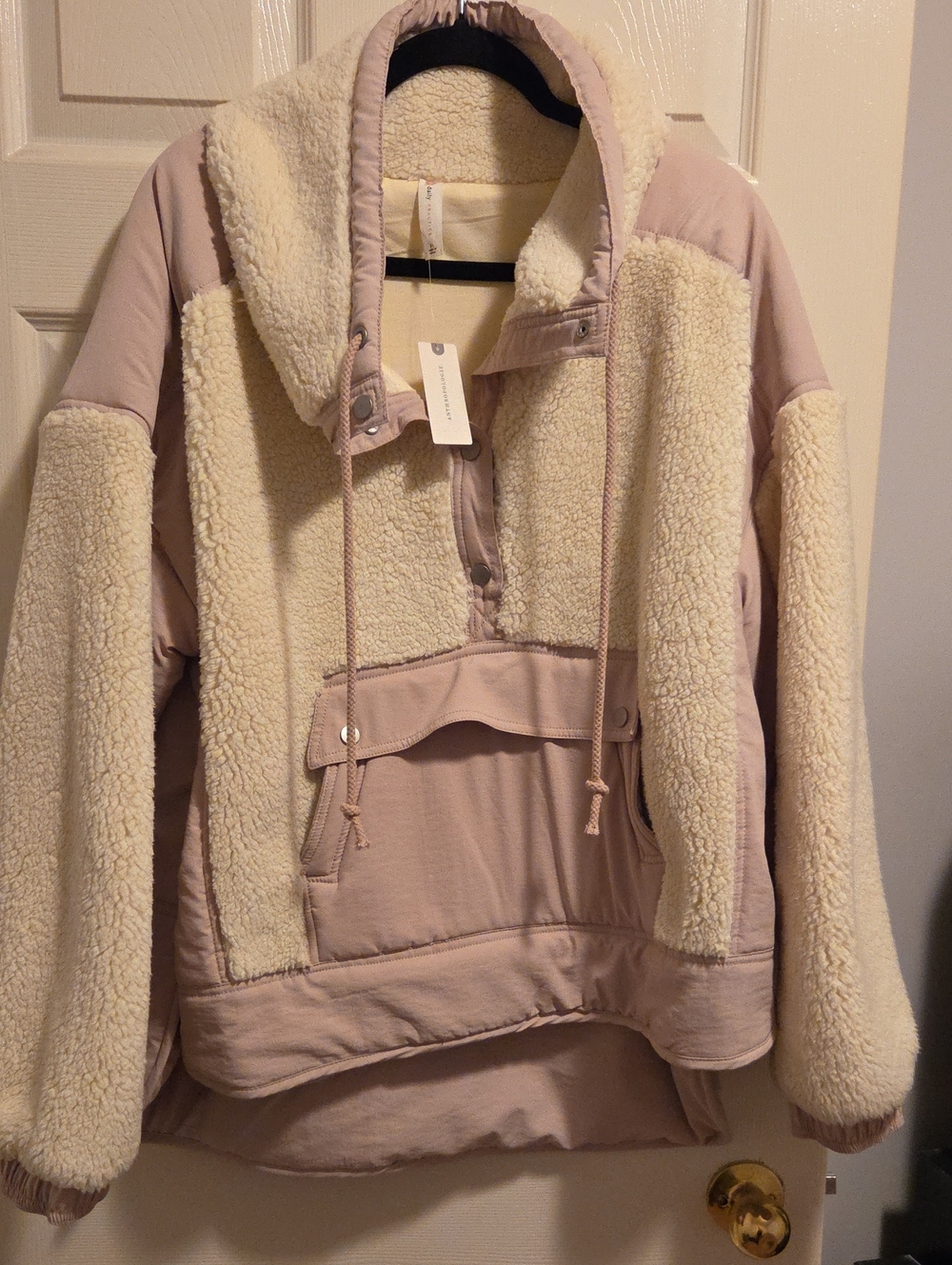 Anthropologie Cream and Blush Teddy Pullover Jacket